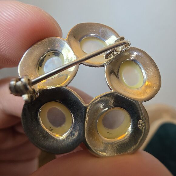 Vintage Sterling Silver Mother Of Pearl Flower - Picture 5 of 11